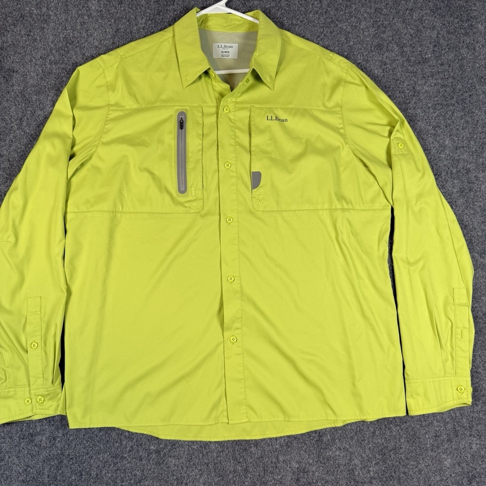 🎣 LL Bean Tropicwear Fishing Shirt Mens XL Chartreuse Green Vented Hiking